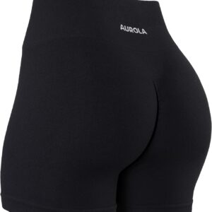 AUROLA Power Workout Shorts for Women Tummy Control Squat Proof Ribbed Thick Seamless Scrunch Active Short