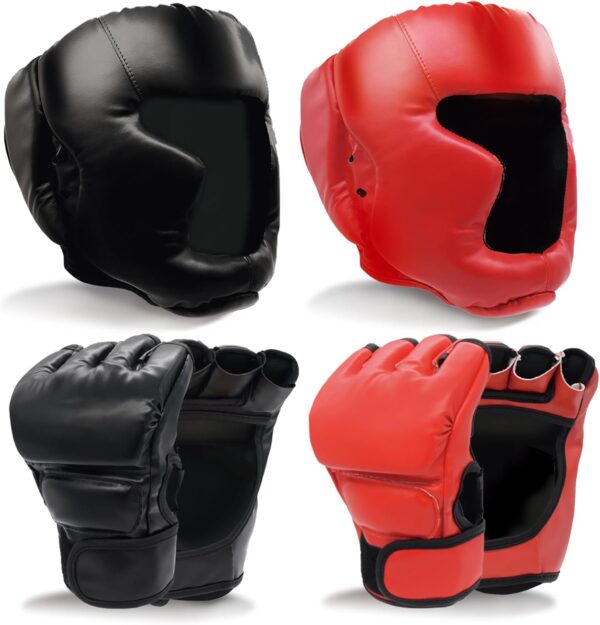 Boxing Gloves and Headgear Set Including 2 Pack Boxing Headgear and 2 Pack Boxing Gloves Boxing Equipment Sparring Gear Equipment for Beginners Adults
