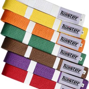 TWISTER Rank Belts for Martial Arts, Karate, Aikido, Taekwondo, Judo | Premium Cotton | Strong & Vibrant Colors