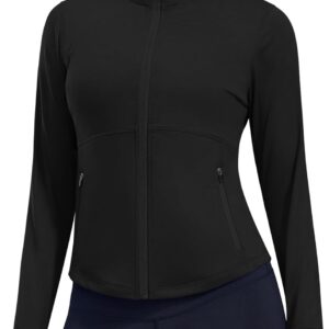PINSPARK Women's Cropped Workout Jacket Lightweight Full Zip Running Jacket Comfy Slim Fit Athletic Jackets with Thumb Holes