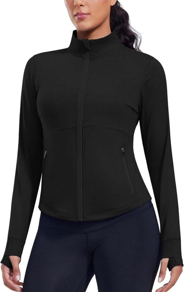 PINSPARK Women's Cropped Workout Jacket Lightweight Full Zip Running Jacket Comfy Slim Fit Athletic Jackets with Thumb Holes