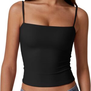 QINSEN Women's Double Lined Basic Tank Top Adjustable Spaghetti Straps Sleeveless Camisole Shirts