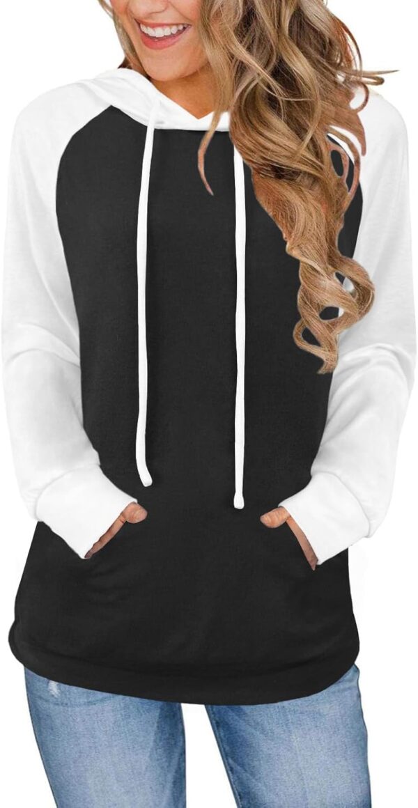 Hoodies for Women Lightweight Long Sleeve Sweatshirt Loose Fit Color Block Tunic Tops with Pockets 2025
