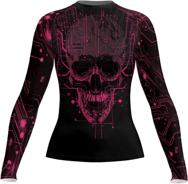 Women’s Long Sleeve No-Gi Rash Guard – Cyber-Themed Compression Shirt for Jiu Jitsu and Martial Arts
