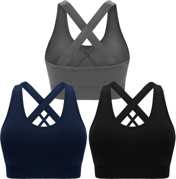 Double Couple Sports Bras for Women Padded High Impact Seamless Criss Cross Back Workout Tops Gym Activewear Bra