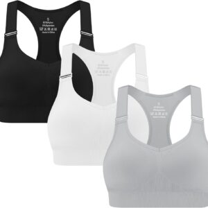 MIRITY 3-Pack Adjustable Padded Sports Bras for Women - High Support for Large Bust Workout Running Gym Fitness