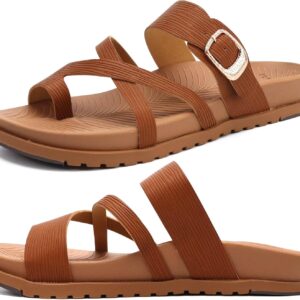 KuaiLu Womens Orthopedic Sandals With Comfortable Arch Support Cushion Yoga Mat Slides Fashion Summer Beach Flat Sandles Adjustable Open Toe Travel Outdoor Plantar Fasciitis Flip Flops US Size 5-11