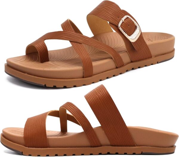 KuaiLu Womens Orthopedic Sandals With Comfortable Arch Support Cushion Yoga Mat Slides Fashion Summer Beach Flat Sandles Adjustable Open Toe Travel Outdoor Plantar Fasciitis Flip Flops US Size 5-11