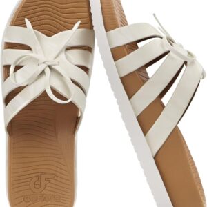 COFACE Womens Dressy Orthotic Sandals Trendy Square Toe Comfortable Thick Athletic Cushion Recovery Walking Slides Lightweight Yoga Foam Flat with Plantar Fasciitis Arch Support