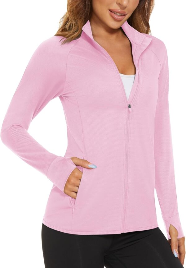 MAGCOMSEN Women's UPF 50+ Lightweight Athletic Jacket Sun Protection Full Zip Long Sleeve Shirts Hiking Outdoor Pockets