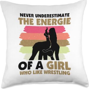 Never Underestimate Girl who Like Wrestling - Girl Wrestler Throw Pillow