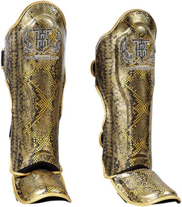 TOP KING Boxing Muay Thai Shin Guards Protector Protection (Snake - Black/Gold, L),Large