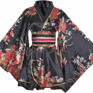 Women's Short Kimono Costume Floral Geisha Lolita Yukata Asia Traditional Sexy Bathrobe Sleepwear Robe Belt Outfit