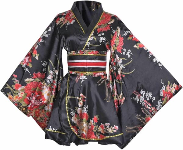 Women's Short Kimono Costume Floral Geisha Lolita Yukata Asia Traditional Sexy Bathrobe Sleepwear Robe Belt Outfit