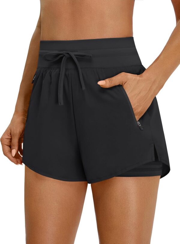 BMJL Womens 2 in 1 Running Shorts for Gym 2.5" Black High Waisted Drawstring Athletic Workout Shorts 3 Pockets