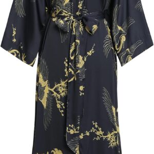 Aensso Long Soft Lightweight Silky Kimonos Robes for Women, Luxury Japanese Floral Womens Kimono Robe