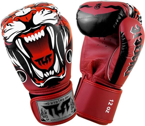 TUFF Sport Black Tiger Muay Thai Boxing Gloves Black