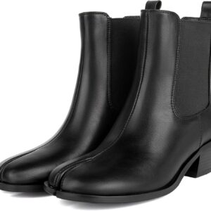 KOKOMOMO Tabi Boots for Women Split Toe Shoes Ankle Boots Chunky Heels Chelsea Booties Japanese Ninja Shoes Low Mid Heel Work Party Dress Shoe