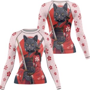 FORMONIES Samurai Pets Women’s Compression Shirt – Long Sleeve Rash Guard Base Layer for MMA BJJ Grappling