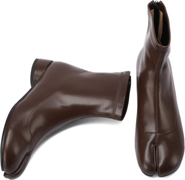 Split Toe Ankle Boots for Women Tabi Japanese Ninja Shoes Low Chunky Heels Booties, Stretch Artificial Leather Boots Back Zipper