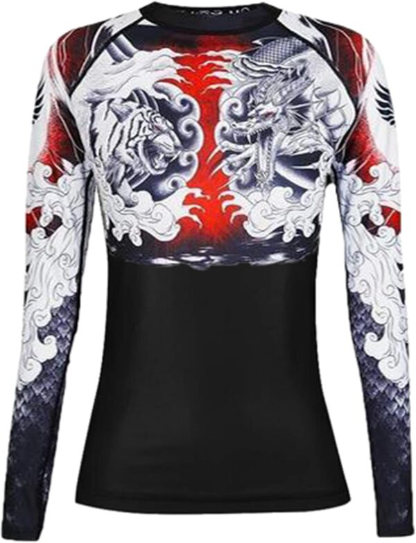 Raven Fightwear Women's Dragon and Tiger Rash Guard BJJ MMA Black