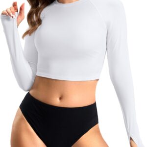 Soothfeel Rash Guard for Women Long Sleeve Crop UPF 50+ Sun Protection Swim Shirts Quick Dry Bathing Suits Swimsuit Tops Only