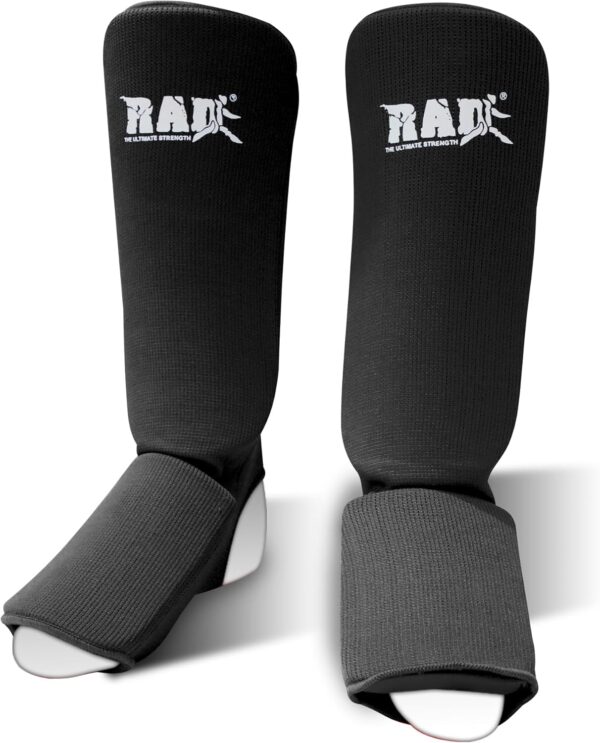 RAD Shin Guards for MMA, Muay Thai, Kickboxing, Karate & Taekwondo | Padded Shin Instep Guards for Martial Arts | Elastic Cloth Protective Gear for Leg Protection & Training