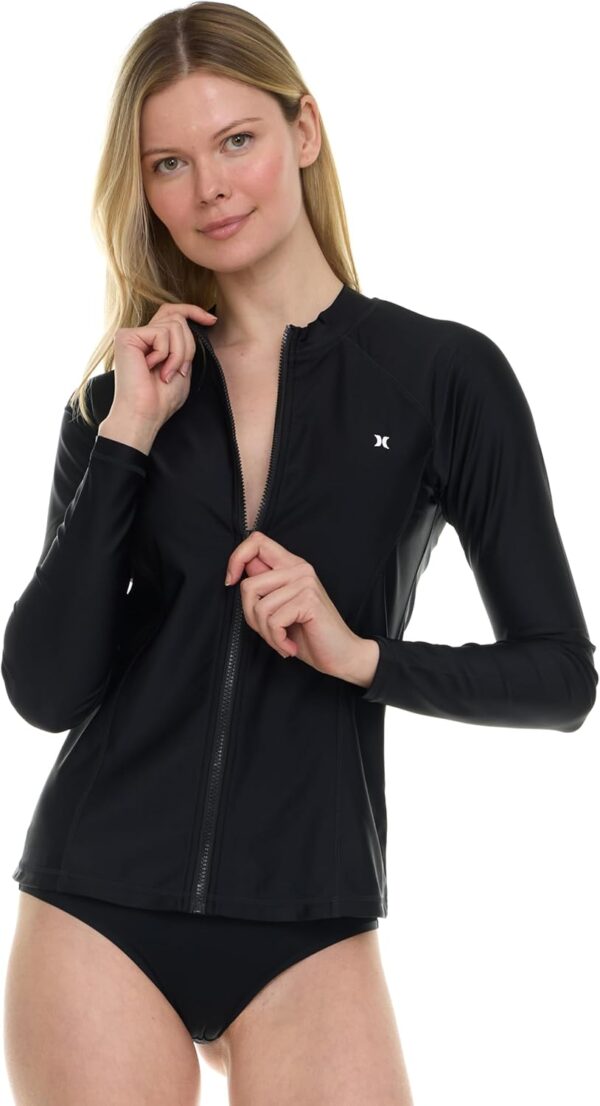 Hurley Rash Guard for Women Full Zip, Zip Up Long Sleeve Swim Shirts for Women, Surfing Top UPF 50+ SPF Sun & UV Protection