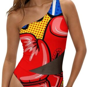 Boxing Gloves Women's Swimsuits One Piece Bathing Suit Sexy One Shoulder Swimwear