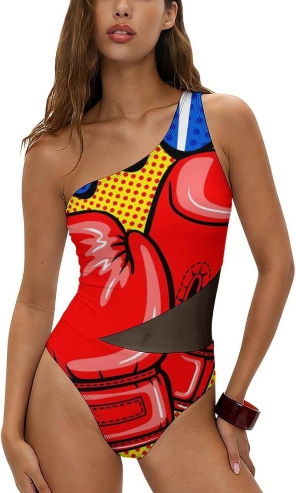 Boxing Gloves Women's Swimsuits One Piece Bathing Suit Sexy One Shoulder Swimwear