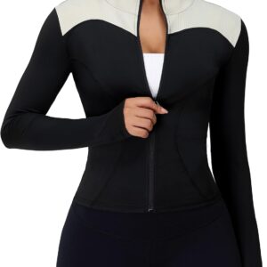 BMJL Womens Long Sleeve Workout Jackets Slim Fit Scrub Jacket Zip Up Shirts Fitness Clothing