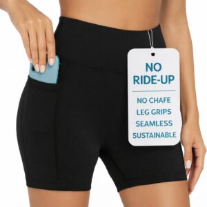 ShocSox Women’s Running Compression Shorts – 5" No-Ride-Up with Leg Grippers, Pockets, Quick-Dry, High-Rise Waist