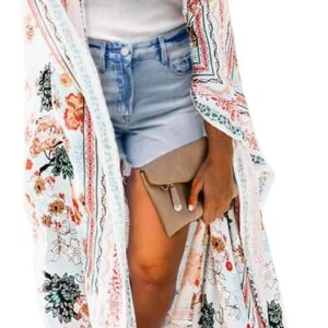 MayBuy Women's Summer Long Flowy Kimono Cardigans Boho Chiffon Beach Cover Up Tops