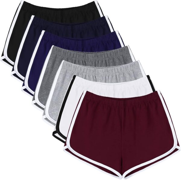 URATOT 7 Pack Womens Cotton Shorts, Dolphin Booty Athletic Gym Sports Shorts for Yoga Lounge Running