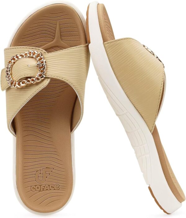 COFACE Womens Dressy Orthotic Slides Lightweight Yoga Mat Thick Cushion Recovery Walking Sandals Adjustable Slip On Slippers with Comfortable Plantar Fasciitis Arch Support