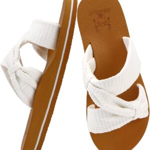 KuaiLu Womens Dressy Bow Sandals Arch Support Yoga Foam Cushion Comfortable Walking Slides Open Toe Summer Beach Indoor Outdoor Slippers