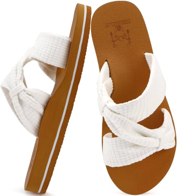 KuaiLu Womens Dressy Bow Sandals Arch Support Yoga Foam Cushion Comfortable Walking Slides Open Toe Summer Beach Indoor Outdoor Slippers