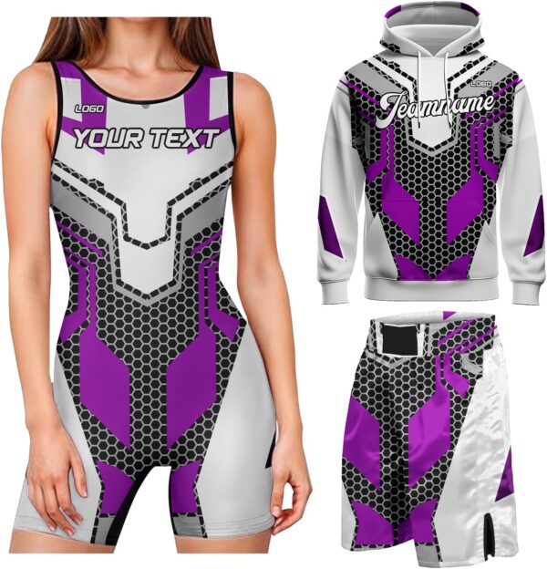 Custom Tracksuits Women's Armor 3 Pieces Hoodie Shorts Wrestling Singlet