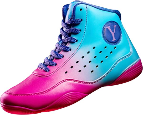 Magic Glow Wrestling Shoes for Women & Girls - Boxing, MMA, Powerlifting, Weightlifting & Gym Training - Non-Slip Sole - Blue/Pink, Women's Size 8