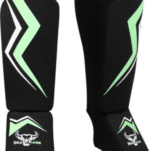 BEAST RAGE Shin Guards for Kickboxing, Instep Sleeves Pads for Muay Thai MMA Training, Martial Arts Boxing, Elasticated Padded Leg Foot Protector for Karate BJJ Taekwondo Gear