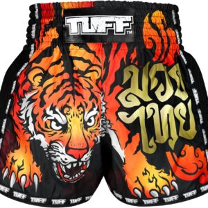 Tuff Sport Retro Muay Thai Shorts Boxing Shorts Classic Slim Cut MMA Kickboxing Workout Set Clothing Training (L, TUF-MSC125-BLK)