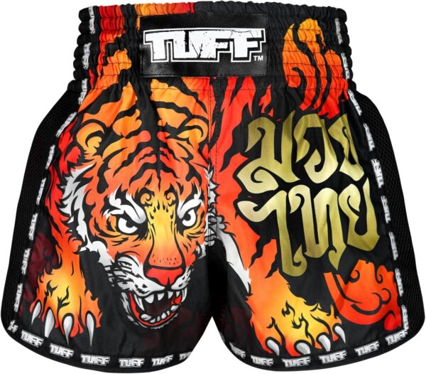 Tuff Sport Retro Muay Thai Shorts Boxing Shorts Classic Slim Cut MMA Kickboxing Workout Set Clothing Training (L, TUF-MSC125-BLK)