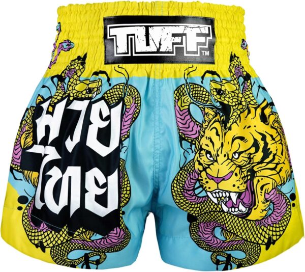 Tiger & Python Muay Thai Shorts Blue/Yellow by TUFF Sport