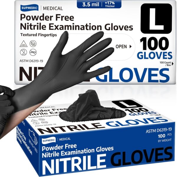Medical Soft Max™ Black Nitrile Disposable Gloves, 100 Pcs, Latex-Free & Powder-Free Food Safe Food Prep Exam Gloves