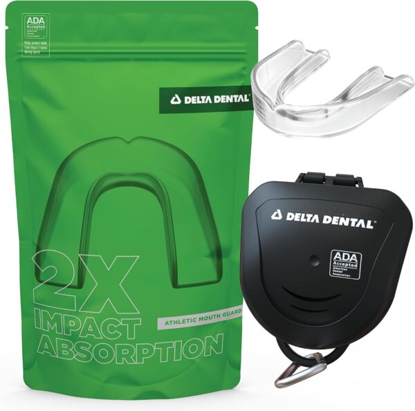 Delta Dental Athletic Sports Mouth Guard - ADA Accepted - 2X The Impact Absorption - Works with Braces 1 Pack No Strap (Adult, Clear No Strap)
