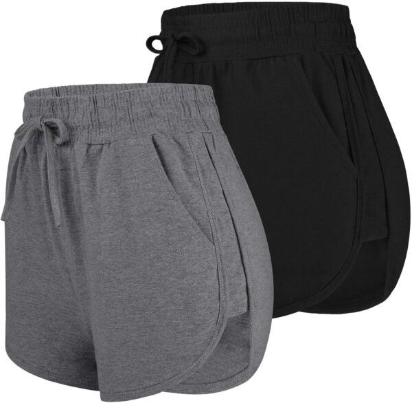 URATOT 2 Pack Cotton Yoga Short Women Summer Running Gym Sports Waistband Shorts with Pockets