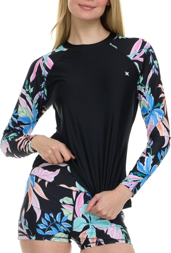 Hurley Womens Two Piece Rash Guard & Swim Shorts, Long Sleeve Swim Shirt, Quick Dry Swimsuits UPF 50+ SPF Sun & UV Protection