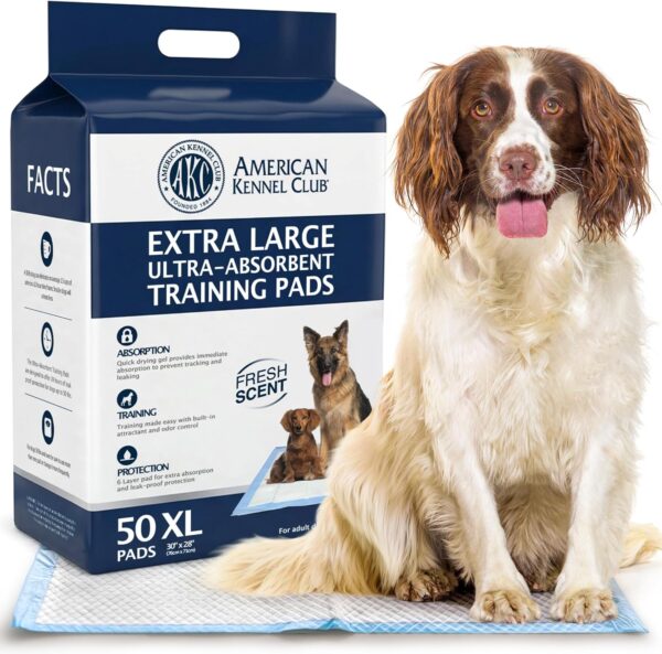 American Kennel Club Scented Puppy Training Pads with Ultra Absorbent Quick Dry Gel – 28 x 30 Pee Pads for Dogs - Fresh Scented - 50 Count, XL