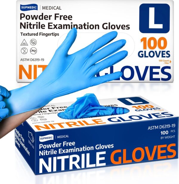 Medical Soft Max™ Nitrile Exam Gloves, 100 Count Latex-Free Powder-Free Non-Sterile Food Safe Disposable Glove, Blue