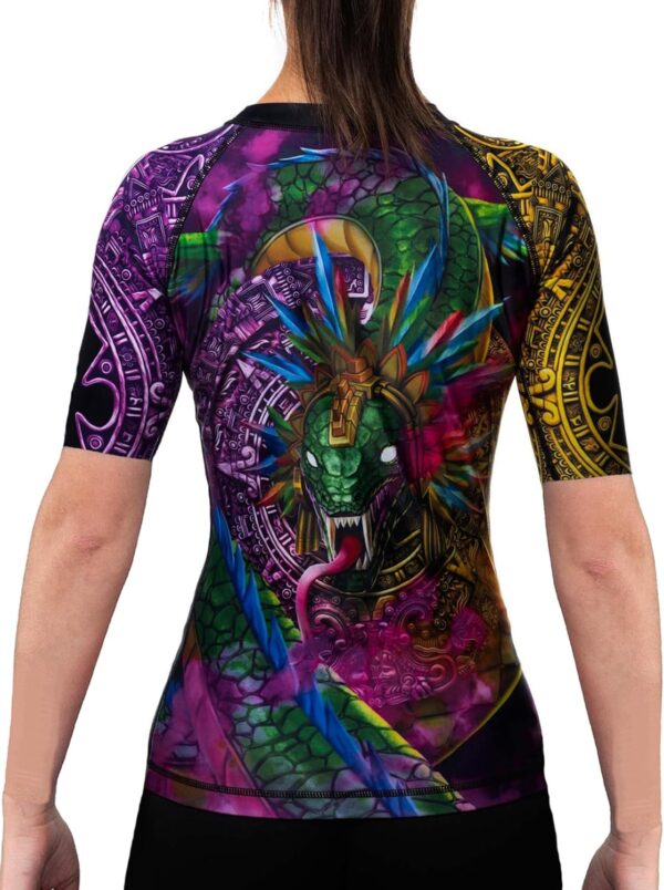Raven Fightwear Women's Aztec Quetzalcoatl Rash Guard Short Sleeve BJJ MMA Black